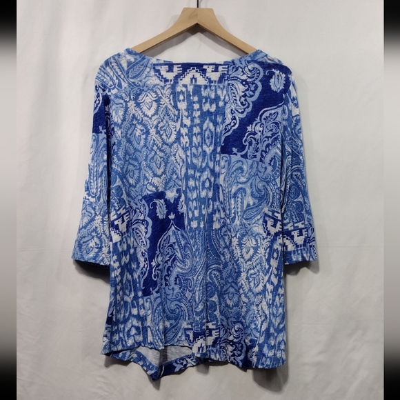 Habitat Paisley Asymmetrical Blouse Womens L Blue Artsy Retro 90s Cottagecore - Picture 6 of 9